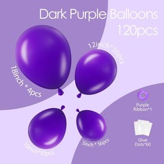 Awenztech 122pcs Dark Purple Balloons, 18 12 10 5 inch Purple Balloons Differ…