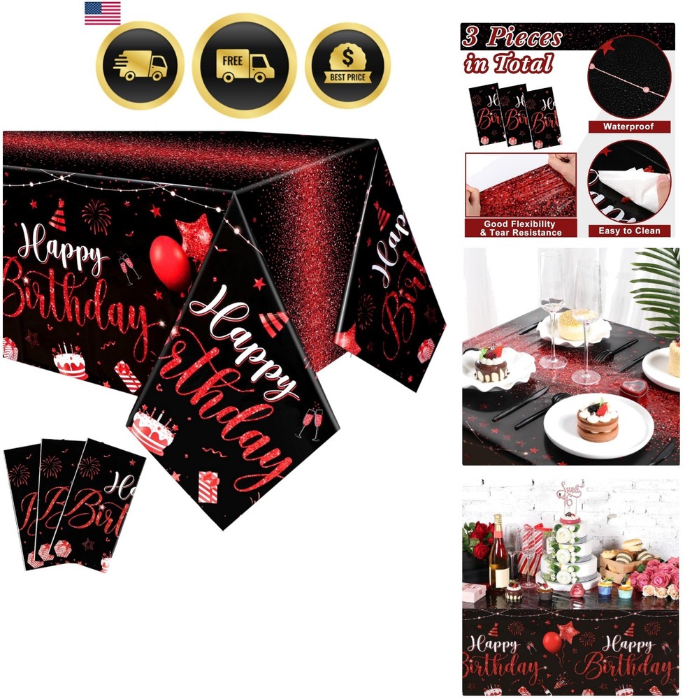 3 Pcs Happy Birthday Tablecloths Happy Birthday Party Decorations Plastic Tab…