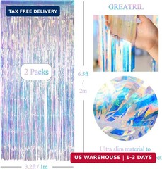 Iridescent Party Streamers Backdrop – GREATRIL Neon Transparent Holographic Tins