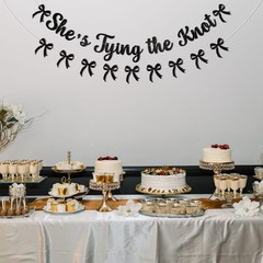 She’s Tying The Knot Banner & Black Bow Garland, Bow Bridal Shower Engagement…