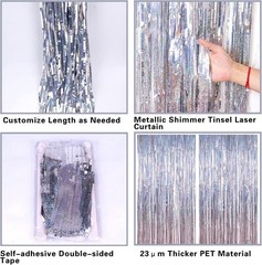 2 Pack 3.2ft x 8.2ft Silver Tinsel Foil Fringe Curtains for Elegant Party Decor