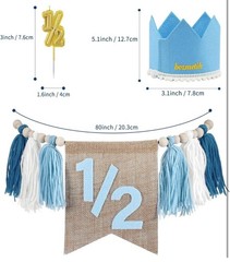1/2 Birthday Boy Half Birthday Decorations High Chair Banner, 6 Month Tassel …