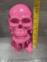 8” Hot Pink Gloss Paint Makeup Drip Skull Skeleton Head Gothic Horror Ornament