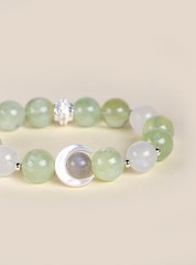 Natural Prehnite Aquamarine Beaded Bracelet with Shell White Howlite for Women
