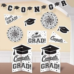 Amscan Grad Room Decorating Kit, Assorted Sizes, White