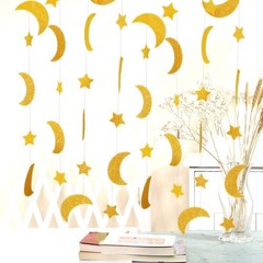 50ft Glitter Moon & Stars Garlands, 6 Pack Gold Double-Side Crescent and Twin…