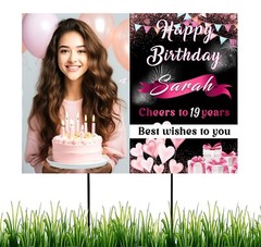Personalized Birthday Yard Sign with Photo, Decoration Outdoor Garden Home, Sign
