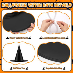 12PCS Halloween Black Witch Hats Hanging Decor Yard Party Outdoor 328FT Rope
