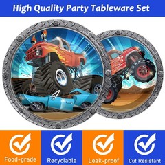 Complete 96PCS Truck Party Decorations – Plates, Napkins, Forks for 24 Kids