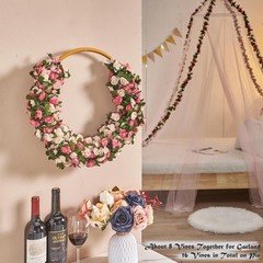 Flower Garland 8 Pcs x 8.2 ft Artificial Rose Vine Flowers with Green Leaves
