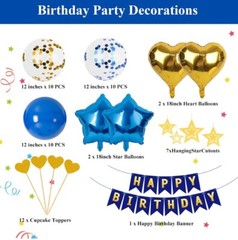 MCPINKY Birthday Party Decorations Dark Blue Gold Happy Birthday Banner Confe…