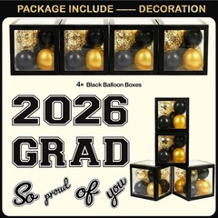 Black and Gold Graduation Decorations Class of 2026 – Graduation Balloon Boxe…