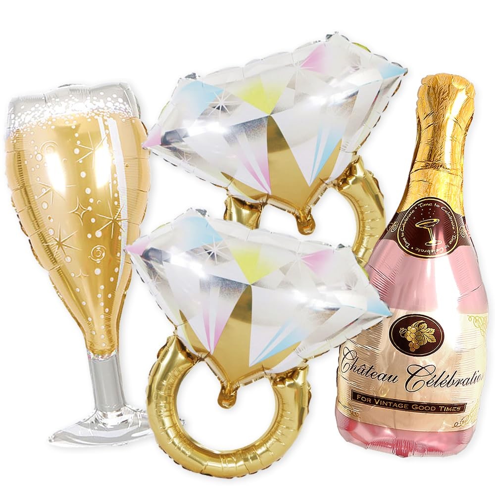 Gold Ring & Champagne Bottle Balloons Bachelorette Bridal Shower Decor