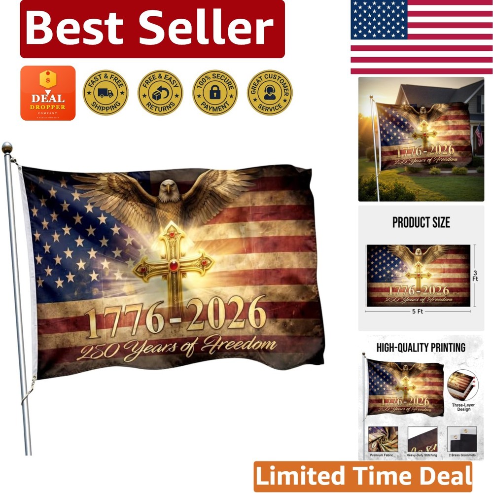 Heavy Duty 3×5 Ft Double-Sided Patriotic Eagle Flag for 4th of July Celebrations