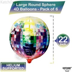 Katchon Big Multicolor Disco Ball Balloons – 22 Inch, Pack Of 6 | Neon