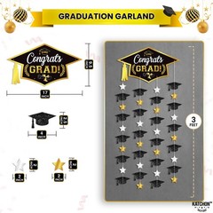 Black and Gold Graduation Cap Garland – Pack Of 2, No DIY | Congrats Grad Garlan