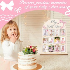 Pink Bow First Year Photo Board Coquette Bow Birthday Party Decorations Wooden B