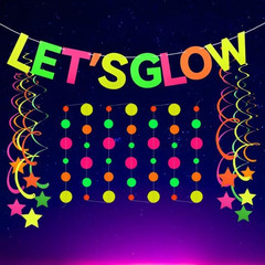 Neon Party Supplies Includes Let’S Glow Banner, round Dot Paper Garland, Neon Sw