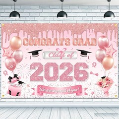 Pink Class of 2026 Congrats Grad Prom Backdrop Photo Background Party Banner