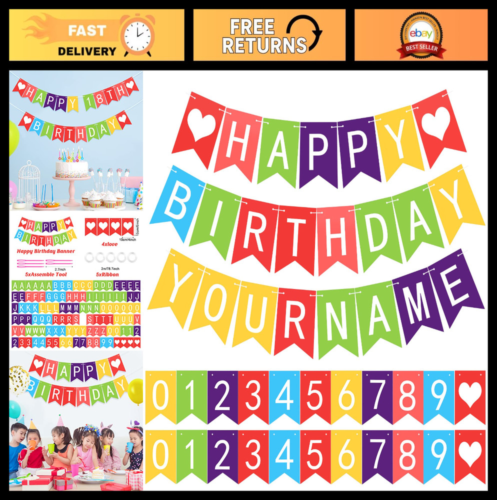 «124 Pcs DIY Glitter Letter Banner – Customizable Birthday Party Decor, Reusable