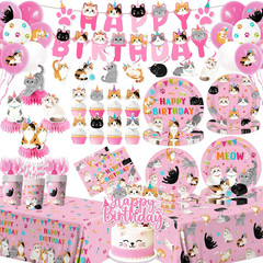 204Pcs Cat Birthday Decorations – Cat Birthday Party Supplies Include Plates,Nap