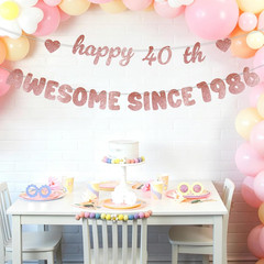 Rose Gold 40Th Birthday Decorations for Women – Glittery Happy 40Th Birthday Ban