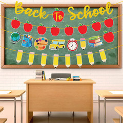 4Pcs Back to School Banner Gold Glitter Pencil Apple Garland Banners for First D