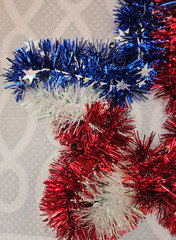 Red White & Blue Patriotic Tinsel Star/ 4th Of July Party Decor America Birthday
