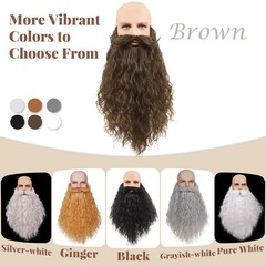18 Inches Men’s Long Curly Brown Synthetic Pre – styled Realistic Fake Beard …