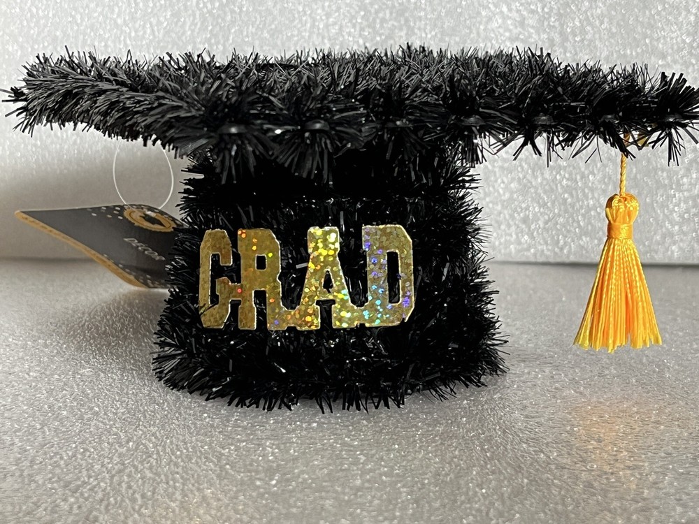 Tinsel and Plastic 5” Graduation Cap 3D Decoration Hanging Or Tabletop New
