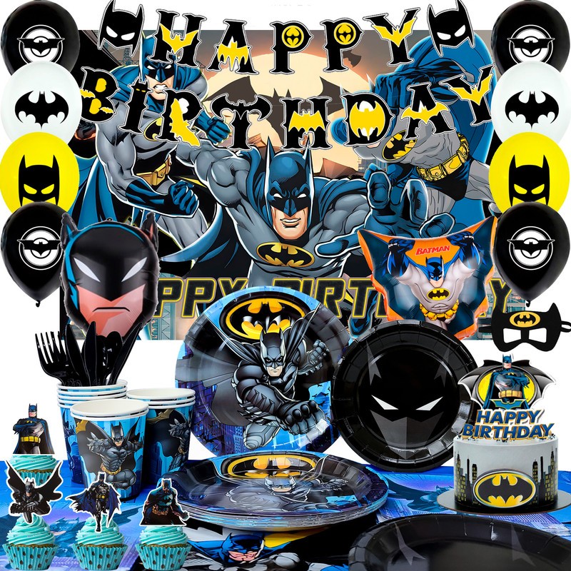 115 Pcs Batman Party Decorations Tableware Set Masks Plates Balloon Cups Napkins