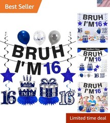 11Pcs 16th Birthday Decorations for Boys Men, Blue Sliver Happy 16th Birthday…