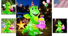 Large 6FT Birthday Dinosaur Cake Inflatable – Indoor/Outdoor LED Party