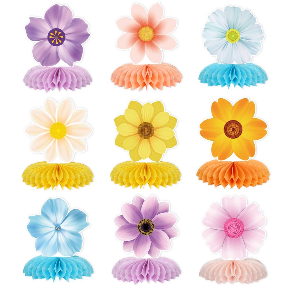 9 PCS Spring Flower Centerpieces Honeycomb Birthday Party Decorations Girls