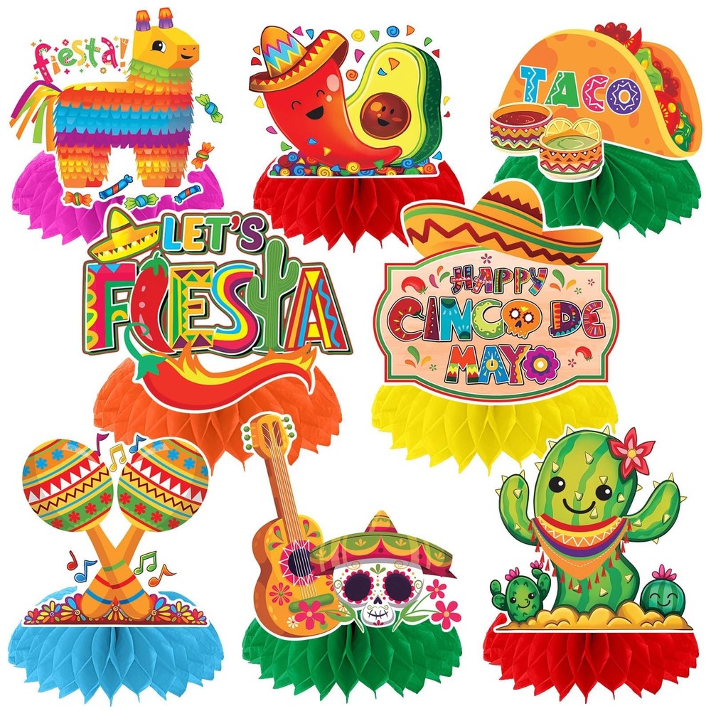 8 PCS Cinco De Mayo Party Decorations Mexican Fiesta Table Honeycomb Decor