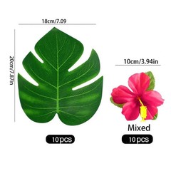 20pcs Tropical Palm Leaf Hibiscus Flower Imitation Leaves for Hawaii Party