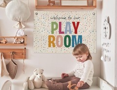 Playroom Wall Decor, Colorful Welcome to Our Play Room Hanging Canvas Banner …