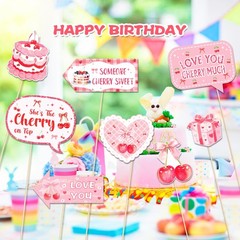 25 Pcs Cherry Photo Booth Props For Party Decoration Supplies Selfie Pink Bow
