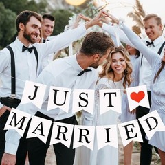 Just Married Wedding Banner Romantic Party Hanging Flag Decoration for Bridal