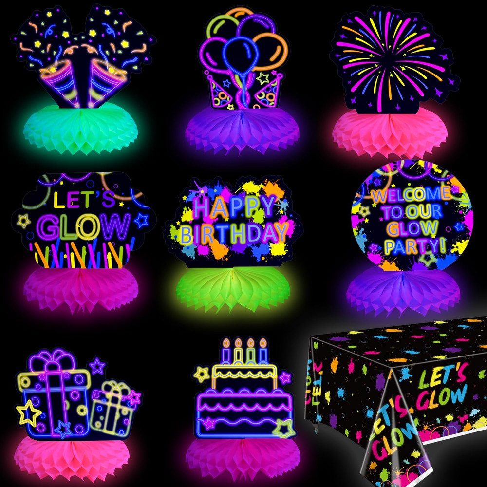 10 Pieces Glow in the Dark Party Table Decorations, Neon Table Honeycomb Centerp
