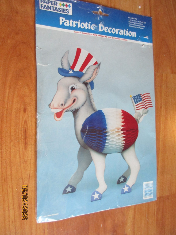 Vtg 12″ Donkey Patriotic Honeycomb Decoration 1991 Paper Fantasies NOS Denmark