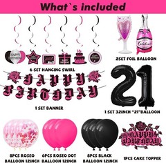 21st Birthday Decorations for Women,Hanging Swirls, Balloons, & Birthday Banner