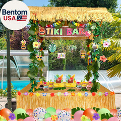 Abundant Tiki Bar Hut Kit, Portable Outdoor Tiki Bar Decor with Hawaiian Leis, H