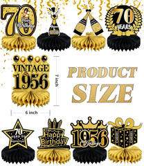 9 Pcs 70Th Birthday Decoration for Men Women Happy 70Th Birthday Honeycomb Cente