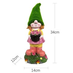 Solar Powered Resin Gnome Girl Statue Warm Glow Garden Decor for Outdoors