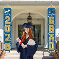 Graduation Decorations Class of 2026, Blue & Gold Congrats Grad Banner Hanging F