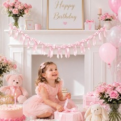 2pcs Pink Bow Garland Birthday Decorations Baby Shower Banner