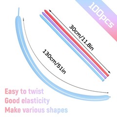 100Pcs Assorted Pastel Long 260q Balloons Thickening Skinny Latex Twisting