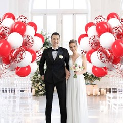 60pcs Red and White Balloons 12inch with White Red Confetti Balloons for Wedding