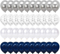 Royal Blue Confetti Latex Balloons, 50Pcs 12 Inch Light Blue Baby Blue and White